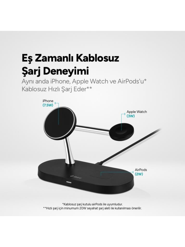 Ttec 2KS26 AirCharger Quattro M 4in1 MagSafe Kablosuz Şarj Aleti