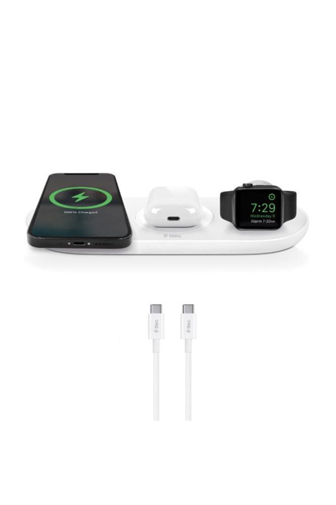 Ttec Aircharger Trio 3'ü 1 Arada iPhone Uyumlu + Apple Watch Uyumlu + Airpods Kablosuz Hızlı Şarj Aleti - Beyaz Teşhir