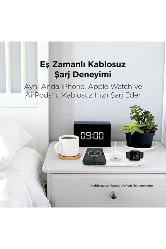 Ttec Aircharger Trio 3'ü 1 Arada iPhone Uyumlu + Apple Watch Uyumlu + Airpods Kablosuz Hızlı Şarj Aleti - Beyaz Teşhir