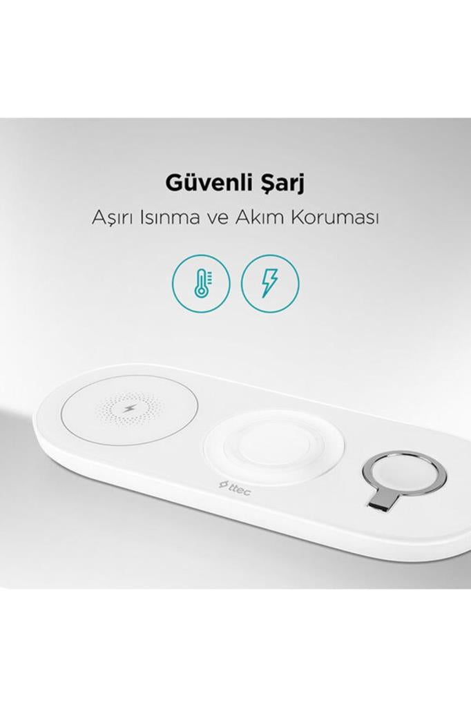 Ttec Aircharger Trio 3'ü 1 Arada iPhone Uyumlu + Apple Watch Uyumlu + Airpods Kablosuz Hızlı Şarj Aleti - Beyaz Teşhir