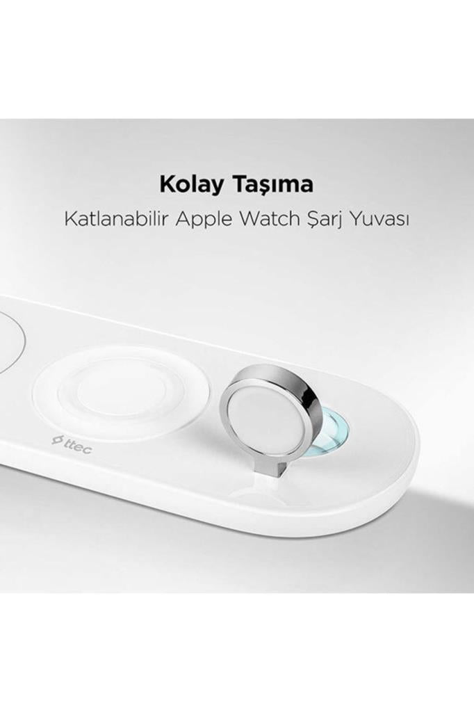Ttec Aircharger Trio 3'ü 1 Arada iPhone Uyumlu + Apple Watch Uyumlu + Airpods Kablosuz Hızlı Şarj Aleti - Beyaz Teşhir
