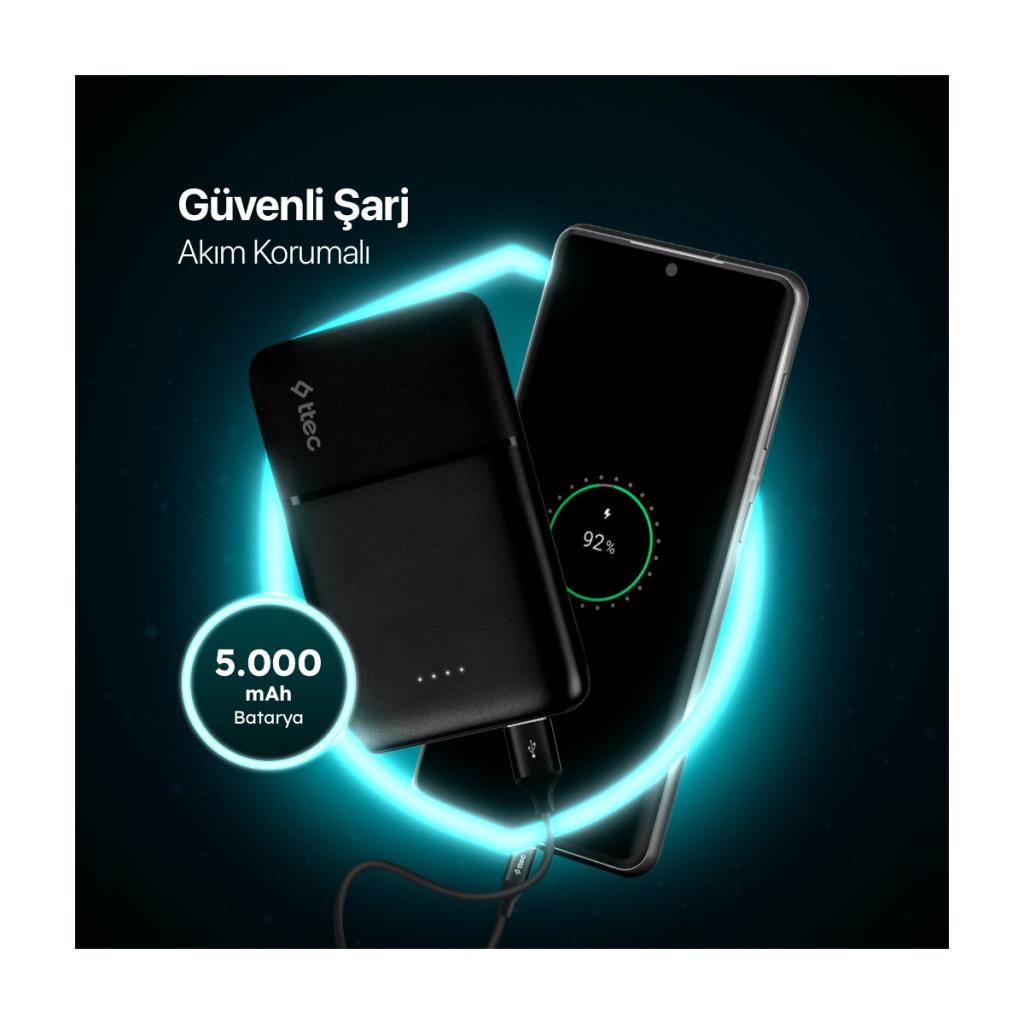 Ttec PowerCard S 2BB170S 5000 mAh 2A Hızlı Şarj LED Pil Göstergesi 2 USB Çıkışlı Powerbank
