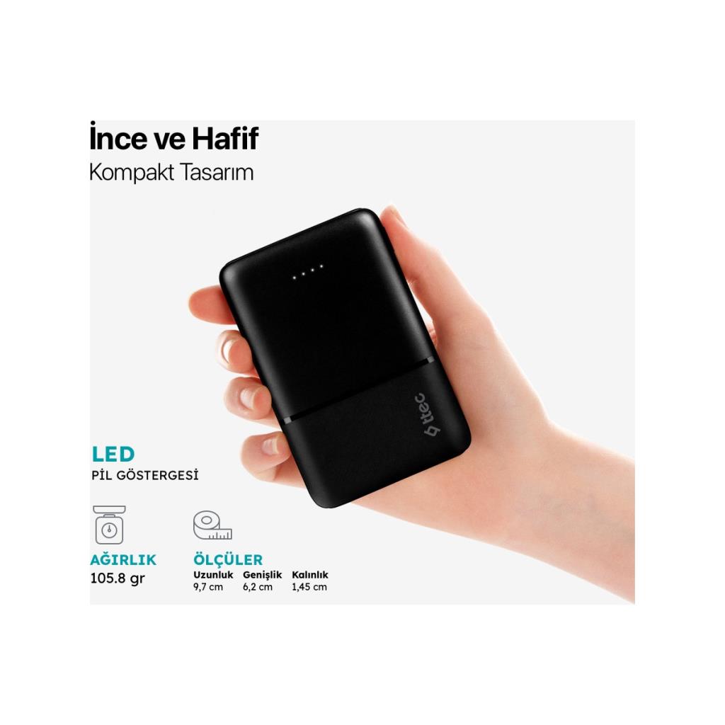 Ttec PowerCard S 2BB170S 5000 mAh 2A Hızlı Şarj LED Pil Göstergesi 2 USB Çıkışlı Powerbank