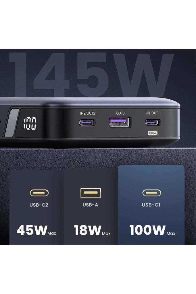 Ugreen 90597 25000 mAh Type-C Power Bank للشحن السريع مع كابل (منفذ بيع)