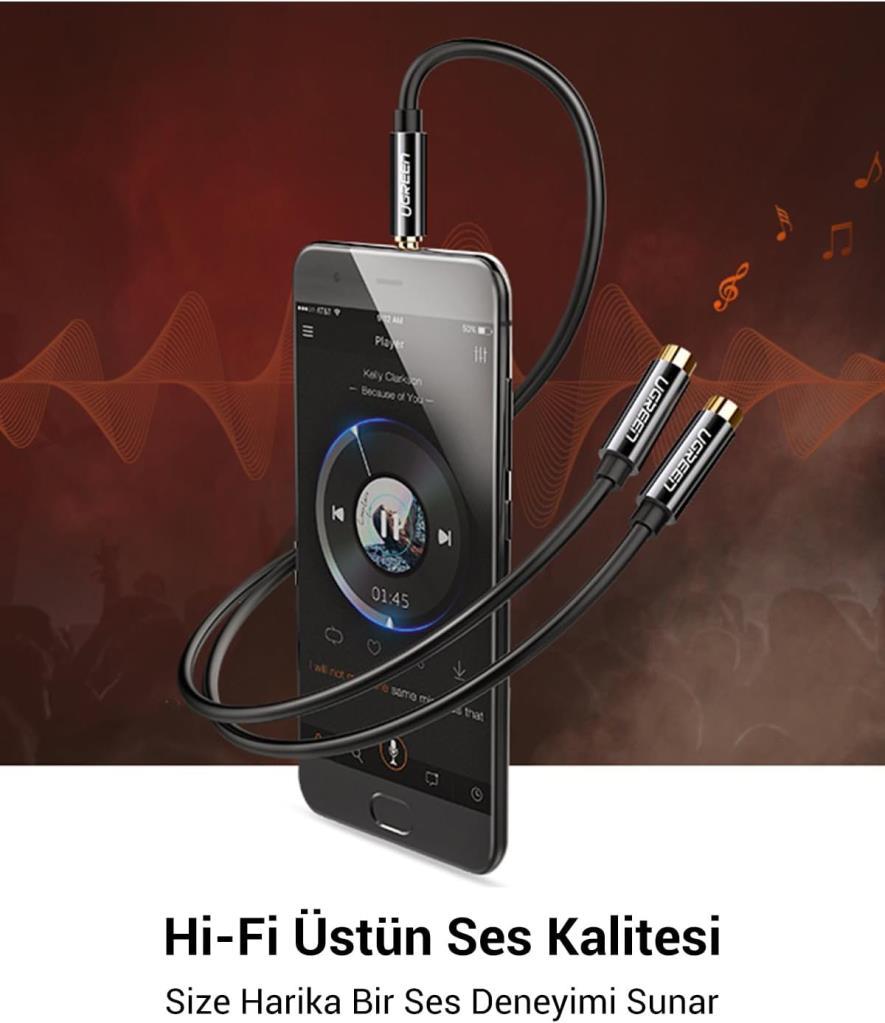 Ugreen 3.5mm 2'li Aux Kulaklık Çoklayıcı Siyah - OUTLET
