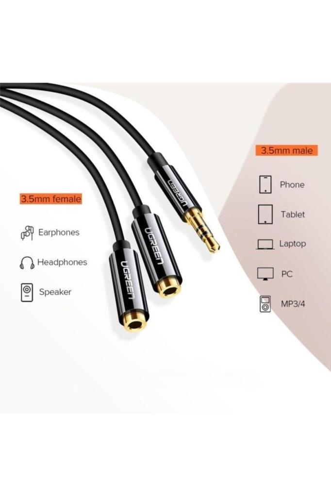 Ugreen 3.5mm Aux Stereo Kulaklık Çoklayıcı Kablo Beyaz - Outlet