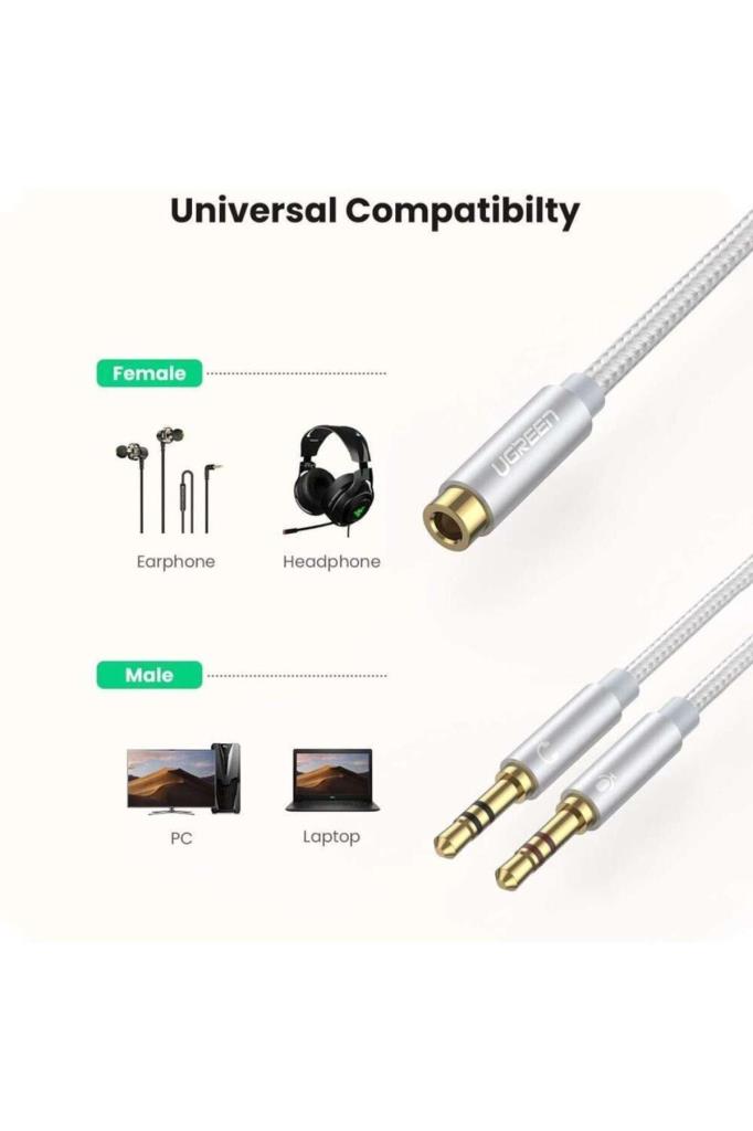 Ugreen 3.5mm Kulaklık Ve Mikrofon Birleştirici Y Kablo Gümüş - Outlet