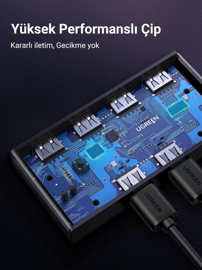 Ugreen 4 Port USB PC Switch Paylaşım Adaptörü, Siyah Teşhir