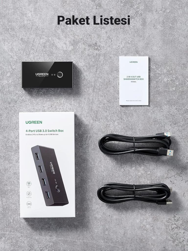 Ugreen 4 Port USB PC Switch Paylaşım Adaptörü, Siyah Teşhir