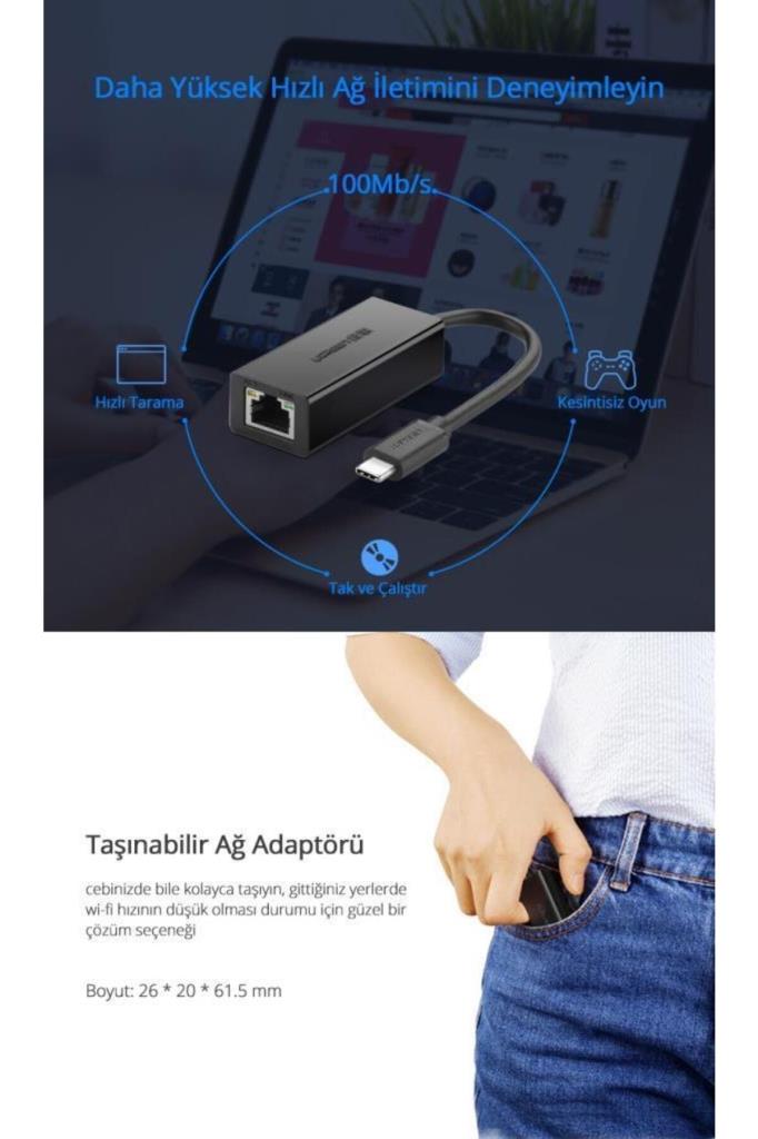 UGREEN 50737 Type-C to Ethernet Dönüştürücü - TEŞHİR
