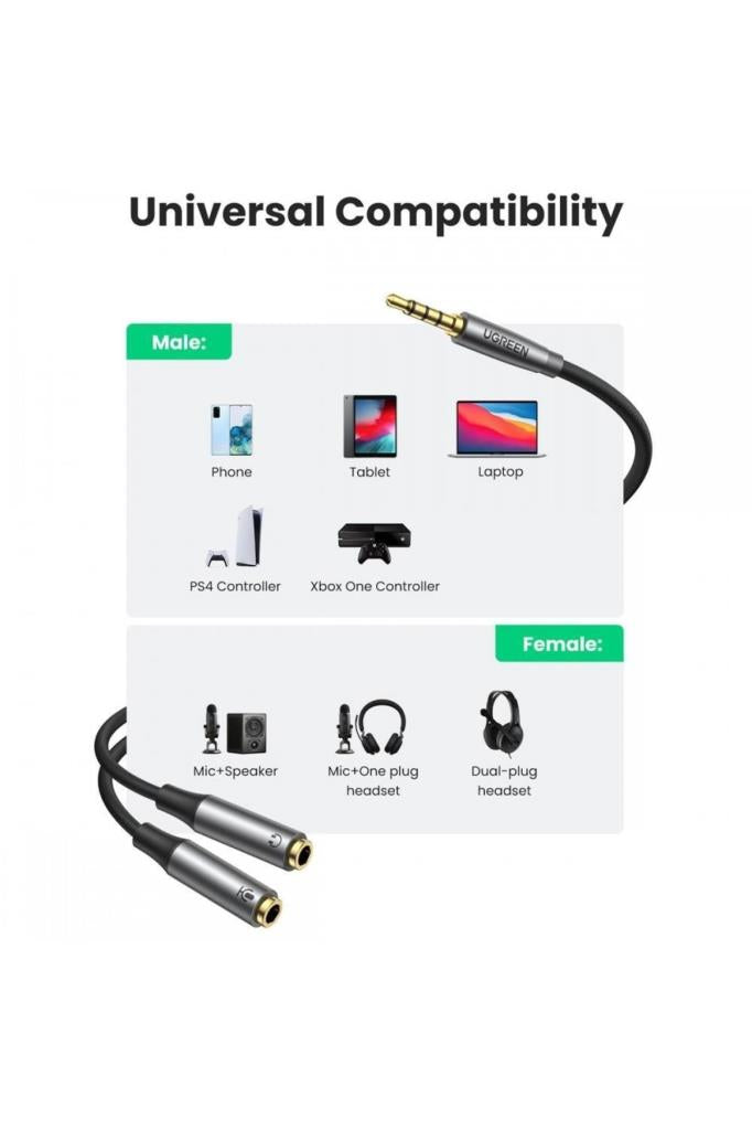 Ugreen Alüminyum Örgülü 3.5 mm Kulaklık Mikrofon