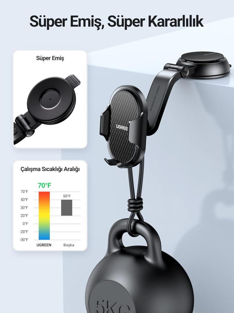 UGREEN Araç Telefonu Tutacağı Vantuz Pano Tutacağı iPhone 15 Pro Max Plus 14 13 Galaxy F34 S23 Ultra Huawei Mate 60 Pro Redmi K60 Ultra vesaire ile Uyumlu Teşhir