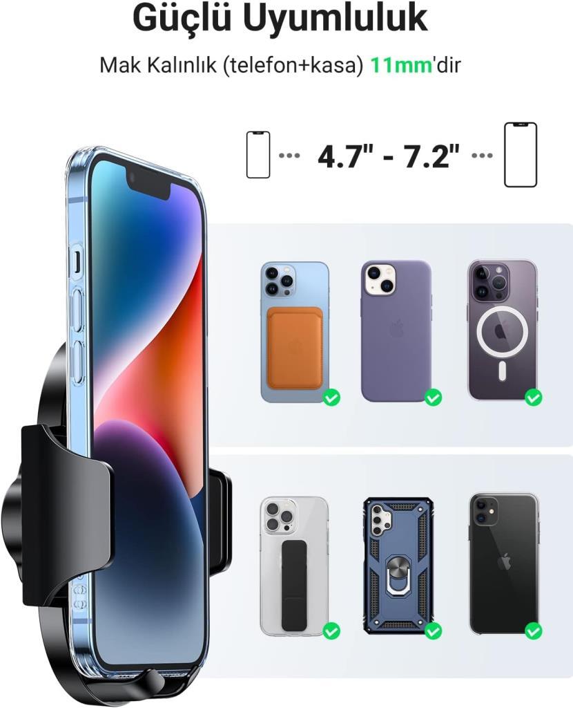 UGREEN Araç Telefonu Tutacağı Vantuz Pano Tutacağı iPhone 15 Pro Max Plus 14 13 Galaxy F34 S23 Ultra Huawei Mate 60 Pro Redmi K60 Ultra vesaire ile Uyumlu Teşhir