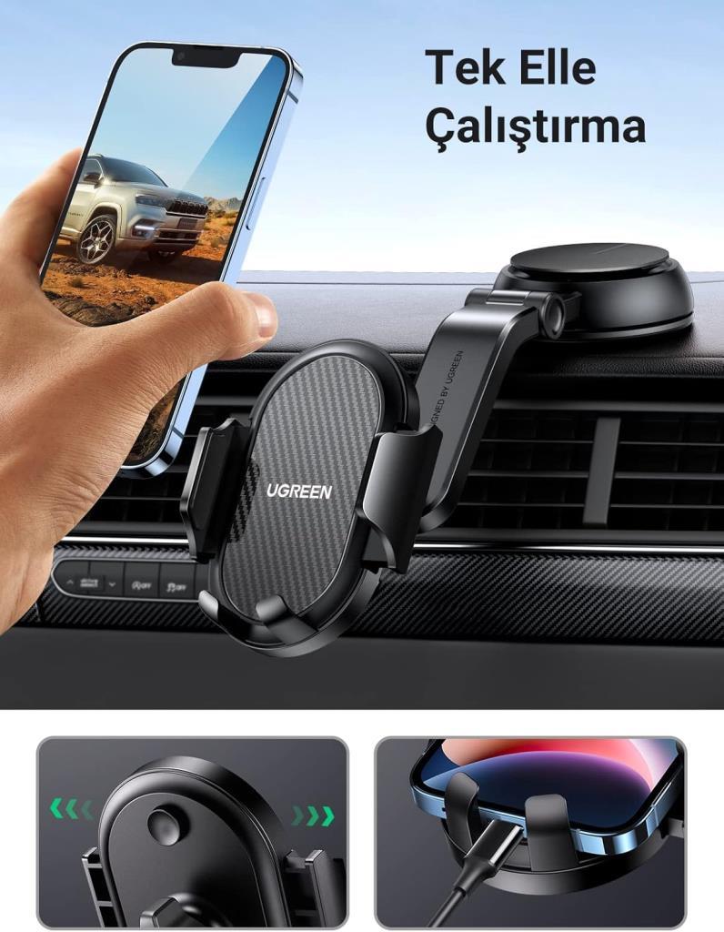 UGREEN Araç Telefonu Tutacağı Vantuz Pano Tutacağı iPhone 15 Pro Max Plus 14 13 Galaxy F34 S23 Ultra Huawei Mate 60 Pro Redmi K60 Ultra vesaire ile Uyumlu Teşhir