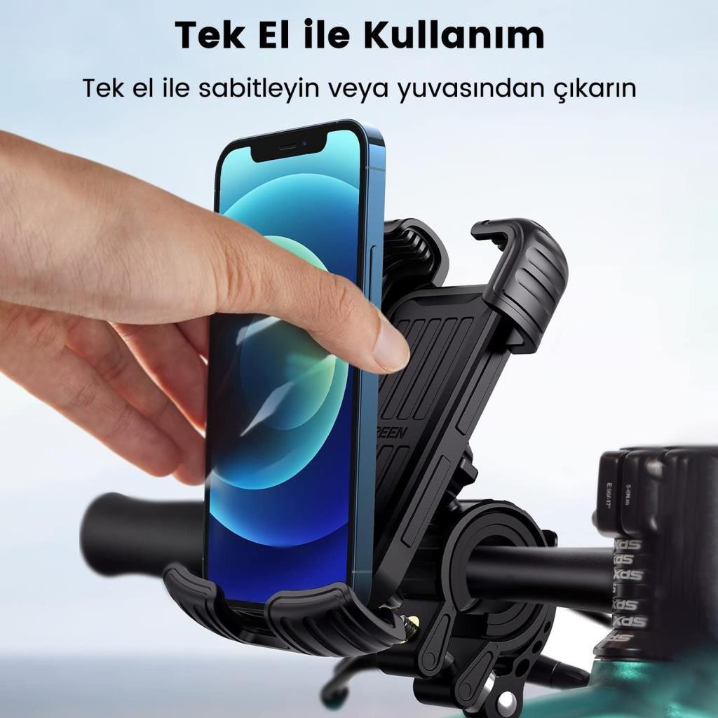Ugreen Motosiklet ve Bisikletler için 360° Gidon Telefon Tutucu Teşhir