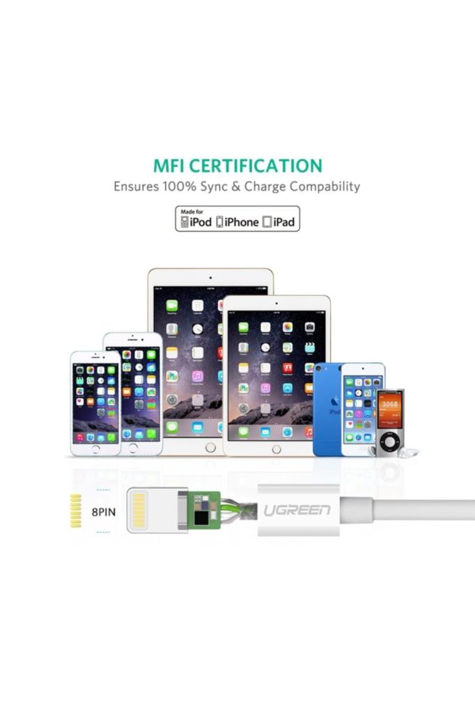 Ugreen iPhone iOS Şarj ve Data Kablosu MFİ Sertifikalı Beyaz 1 Metre - TEŞHİR