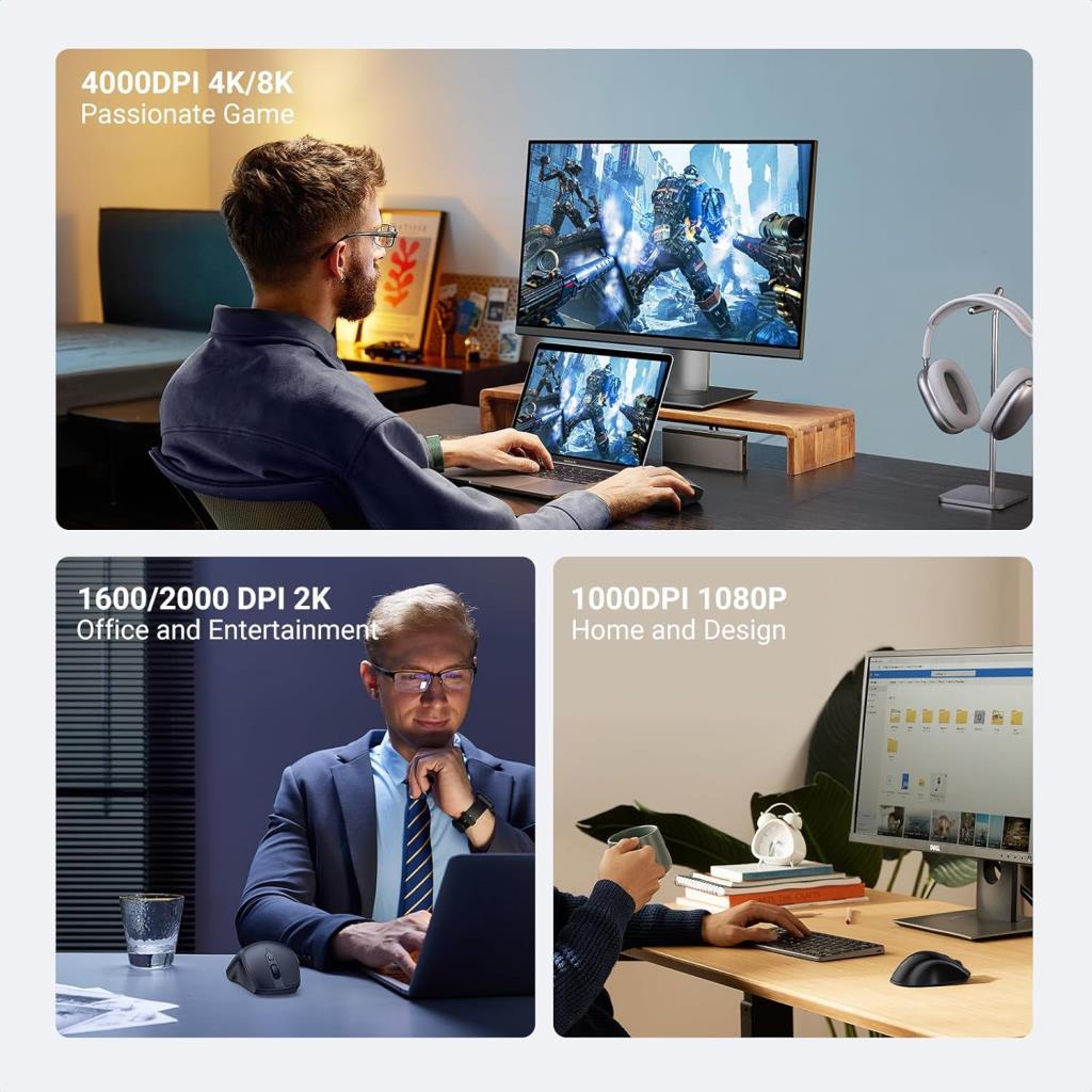 UGREEN Kablosuz Ergonomik Fare, USB Alıcılı 2.4GHz 4000 DPI Sessiz İnce Kablosuz Bluetooth Fare, Tablet,PC,Dizüstü Bilgisayar ile Uyumlu - Teşhir