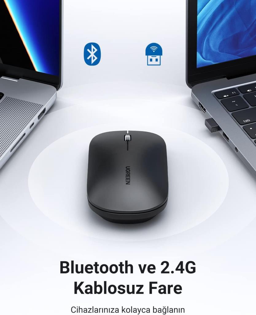 UGREEN Kablosuz Mouse 2.4GHz 4000 DPI Sessiz Bluetooth Mou