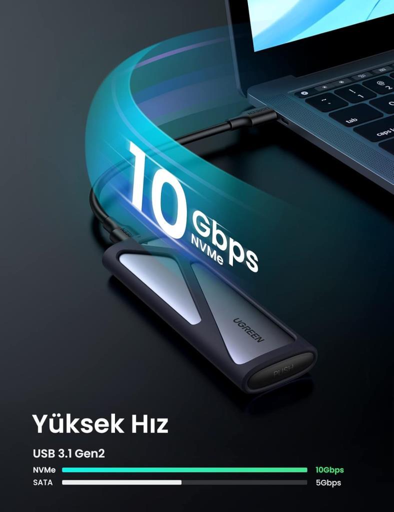 Ugreen M.2 NVMe SSD Type-C 3.1 Gen2 PCIe M-Key M+B Key Disk Kutusu Outlet