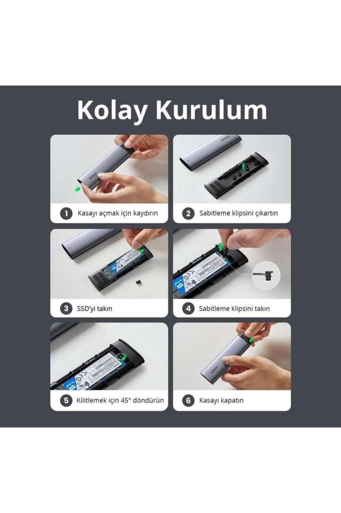 Ugreen M.2 Sata NGFF SSD USB 3.1 5Gbps Type-C Gen1 B-Key M+B Key Disk Kutusu Outlet