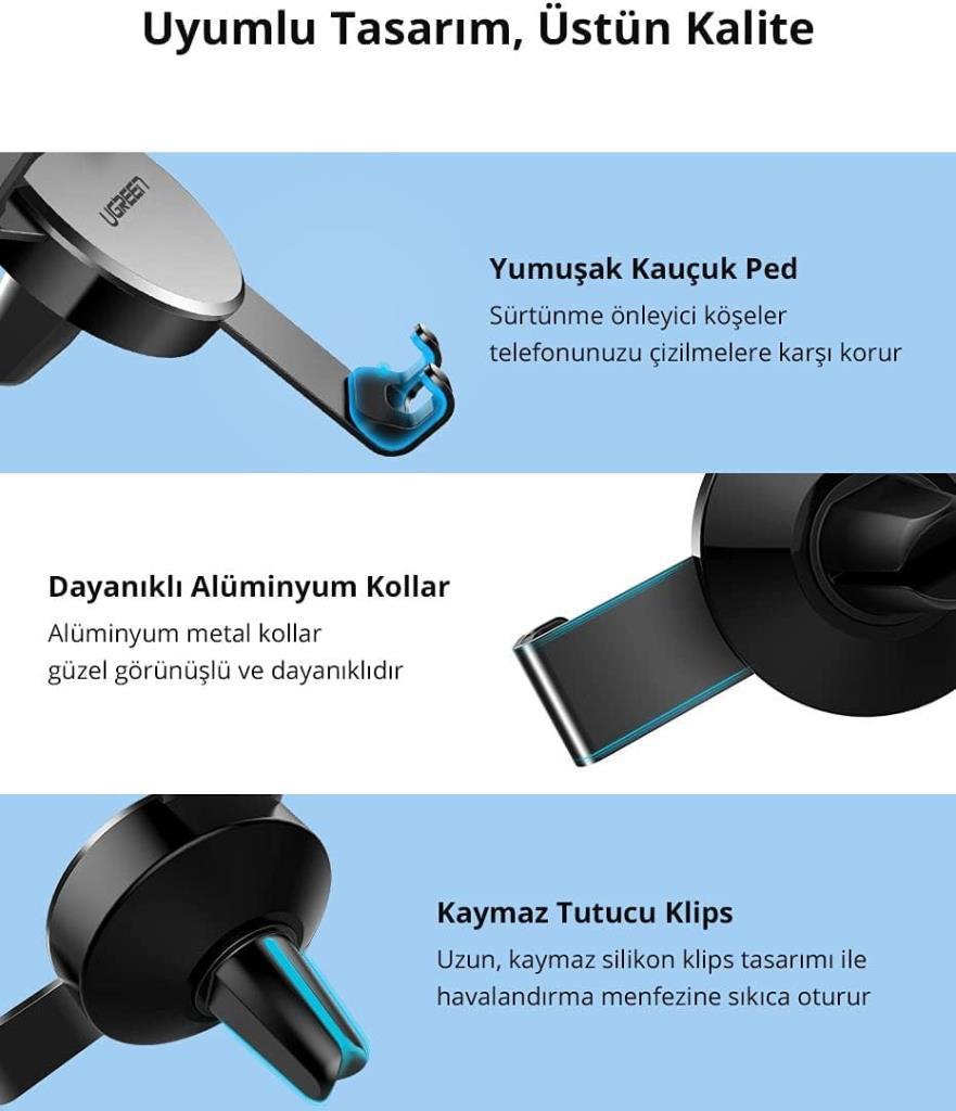 Ugreen Mekanik Araç İçi Telefon Tutucu Siyah Teşhir