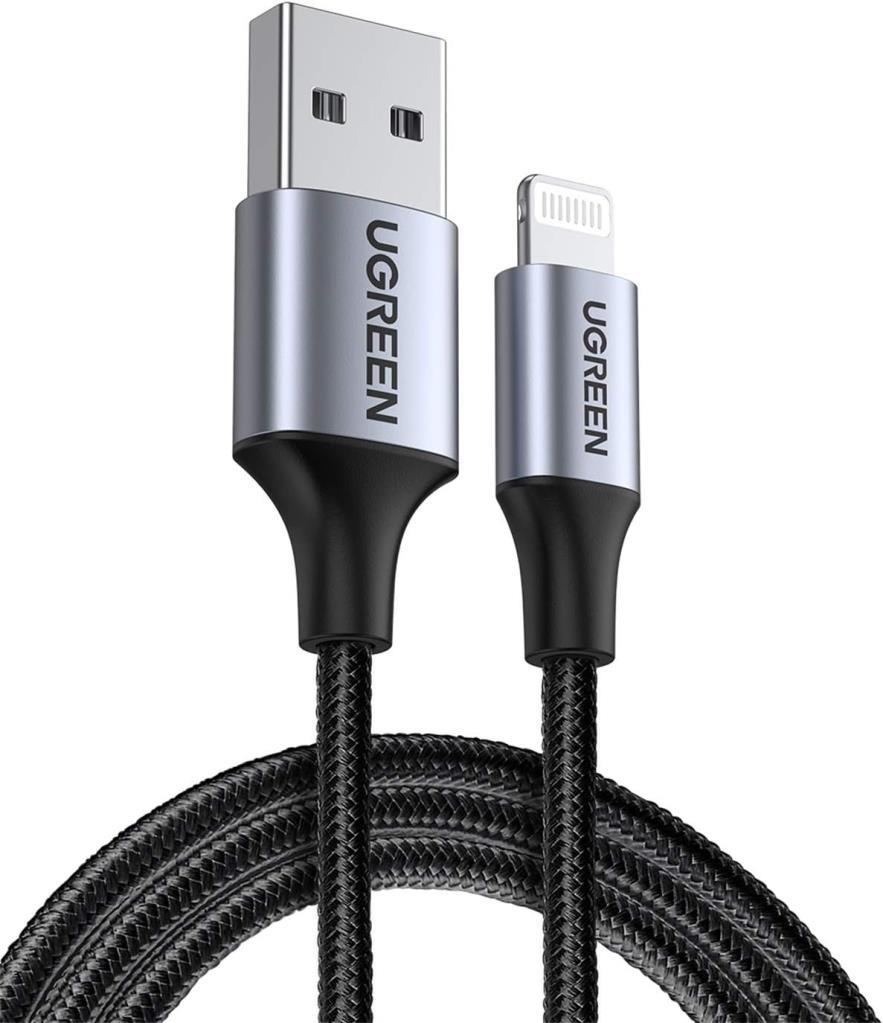 Ugreen, Mfi Lisanslı USB-A & Lightning Örgülü Data ve Şarj Kablosu, 2 Metre, Siyah, ‎60158 Outlet
