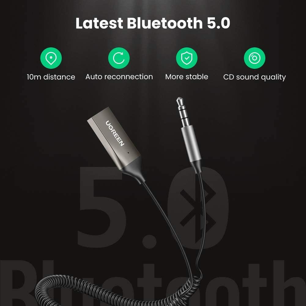 Ugreen Mikrofonlu 3.5mm Aux Bluetooth 5.0 Alıcı Adaptör Araç Kiti