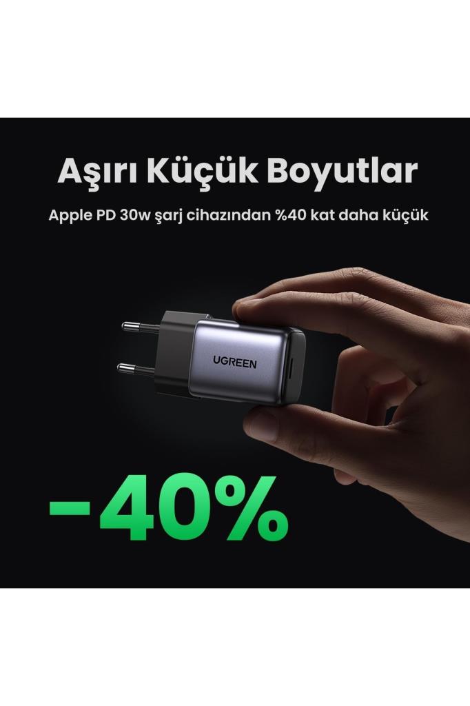 Ugreen Nexode 30W GaN USB Type-C QC 4.0 PD Mini Hızlı Şarj Cihazı - TEŞHİR