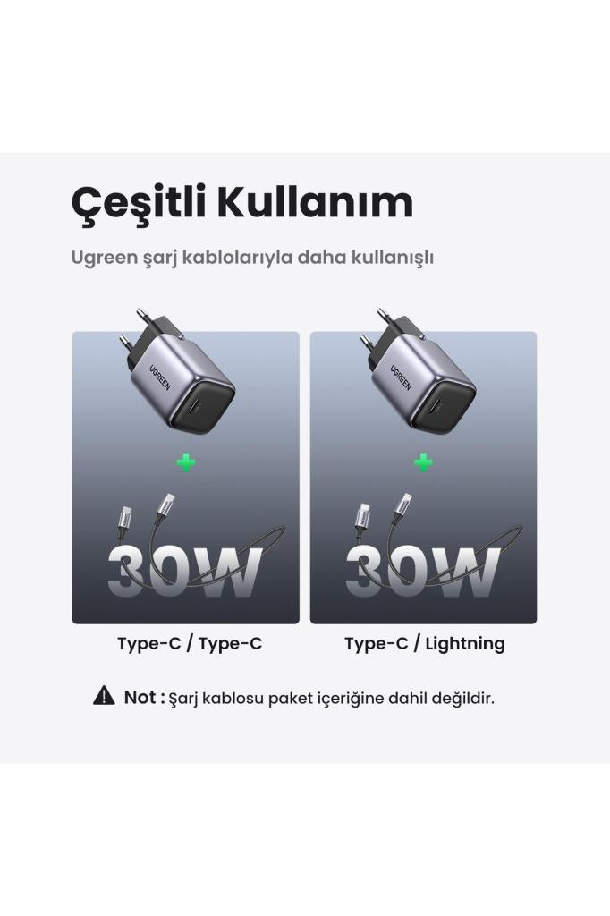 Ugreen Nexode 30W GaN USB Type-C QC 4.0 PD Mini Hızlı Şarj Cihazı - TEŞHİR