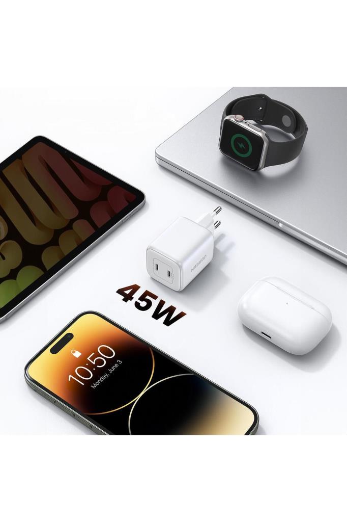Ugreen Nexode 45 W Beyaz Hızlı Şarj Adaptörü