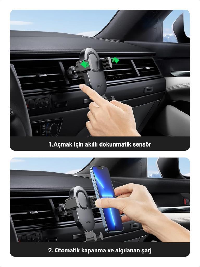 Ugreen 15w Kablosuz Şarj Destekli Araç Içi Sensörlü Otomatik Telefon Tutucu Outlet