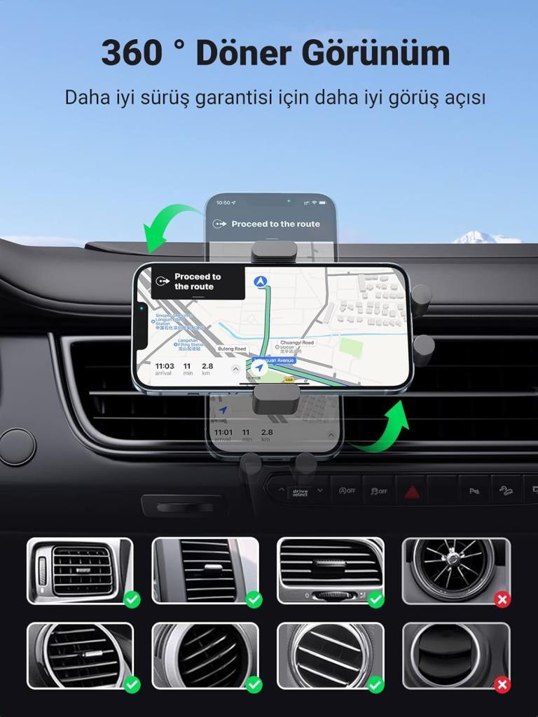 Ugreen 15w Kablosuz Şarj Destekli Araç Içi Sensörlü Otomatik Telefon Tutucu Outlet