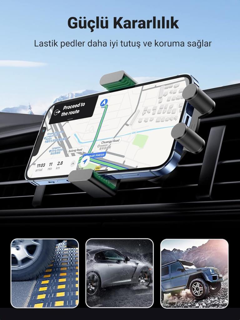 Ugreen 15w Kablosuz Şarj Destekli Araç Içi Sensörlü Otomatik Telefon Tutucu Outlet