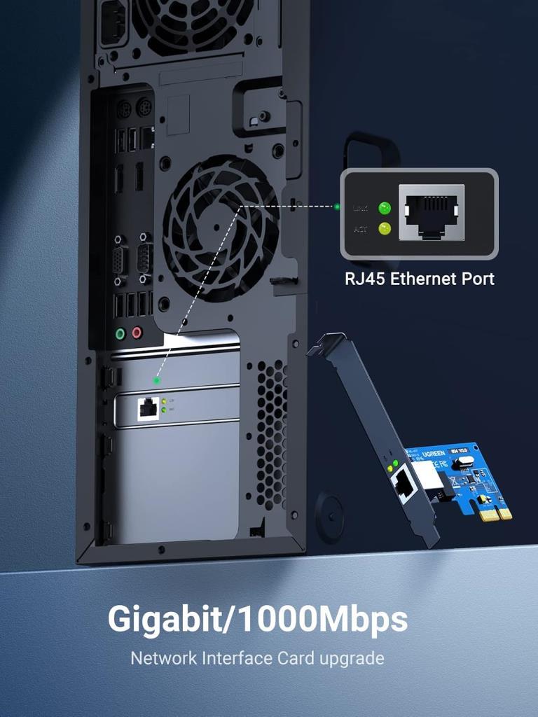 UGREEN PCI Express PCIe network kartı için Gigabit Ethernet LAN kartı 10/100/1000 Mbps ile Low Profile WINDOWS10, Vista, XP, Wi