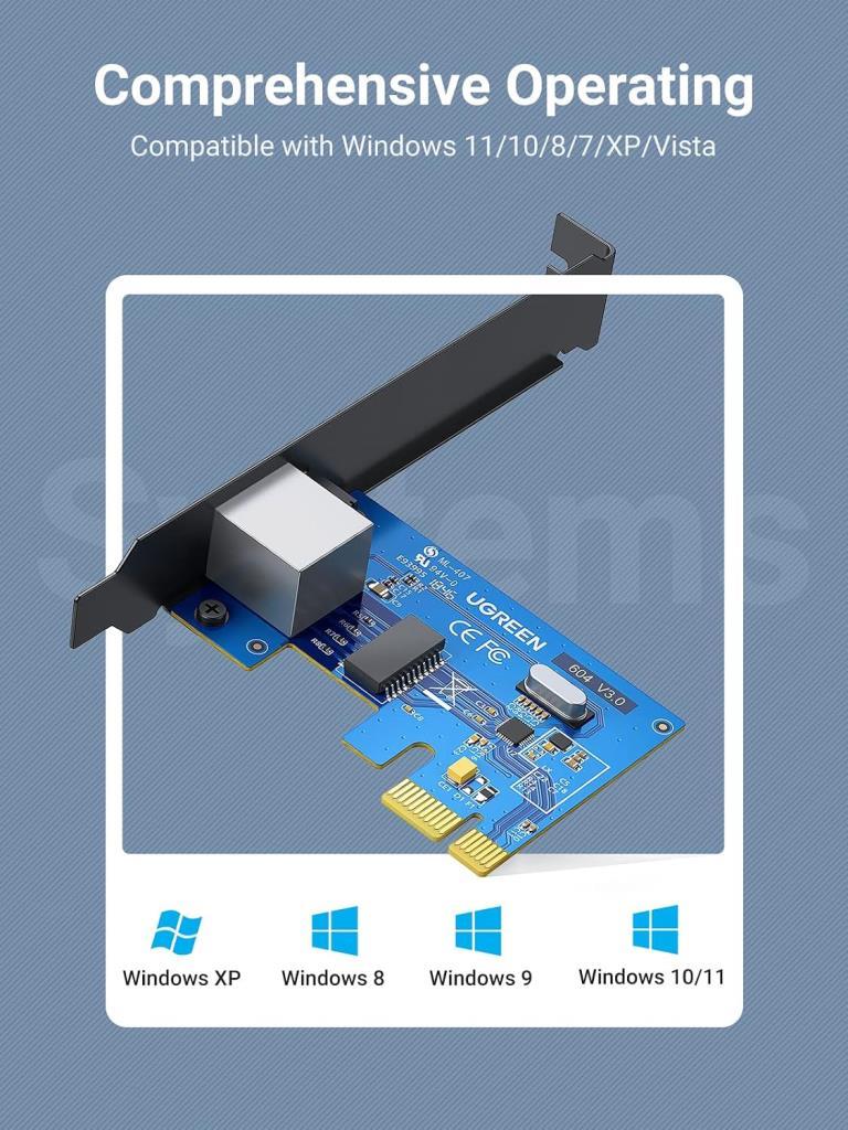 UGREEN PCI Express PCIe network kartı için Gigabit Ethernet LAN kartı 10/100/1000 Mbps ile Low Profile WINDOWS10, Vista, XP, Wi