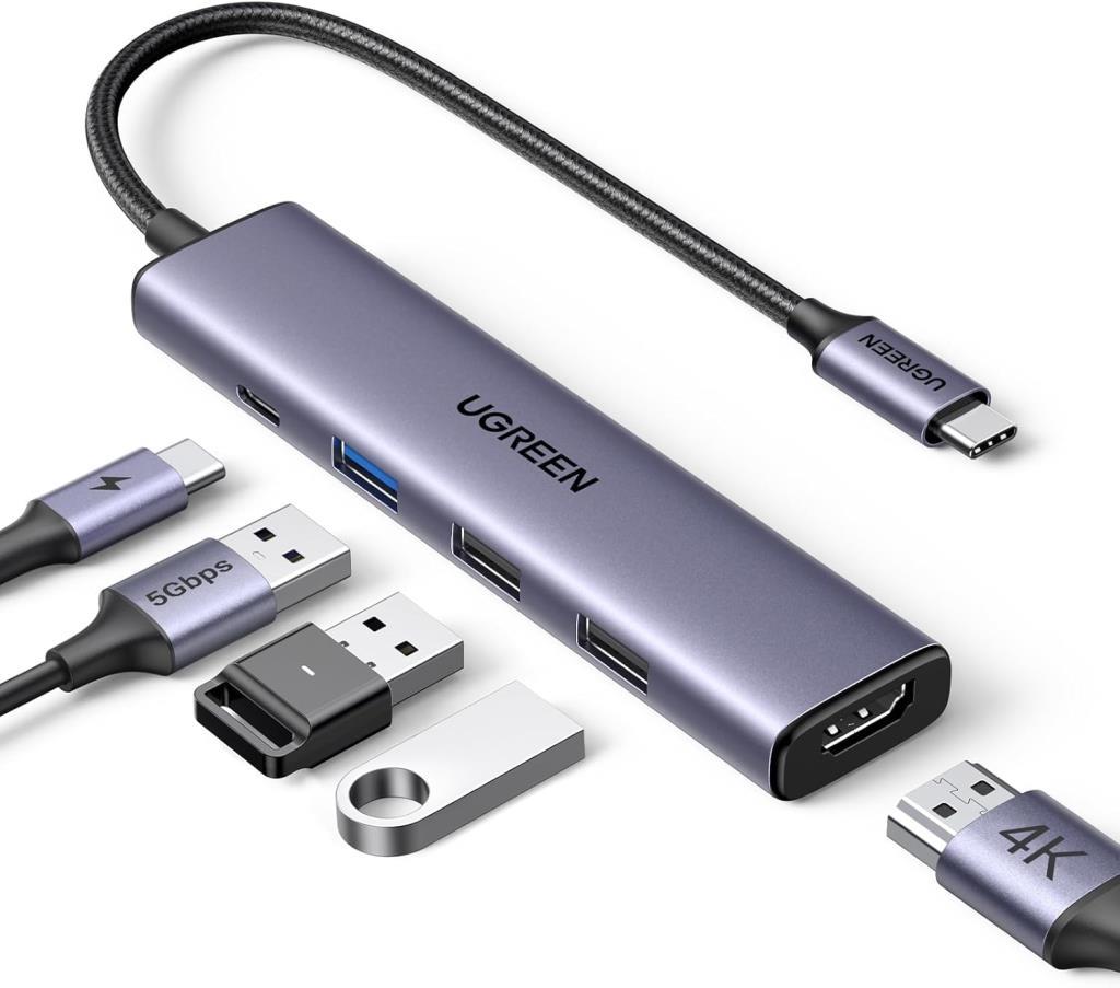 UGREEN Revedok 5 in 1 Type-C 3XUSB-A, USB-C, HDMI Usb-C Çoklayıcı Gri