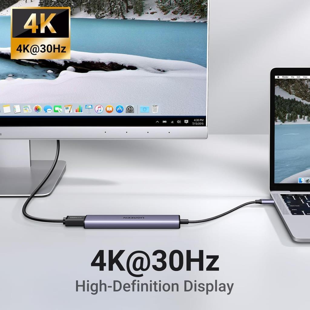 UGREEN Revedok 5 in 1 Type-C 3XUSB-A, USB-C, HDMI Usb-C Çoklayıcı Gri