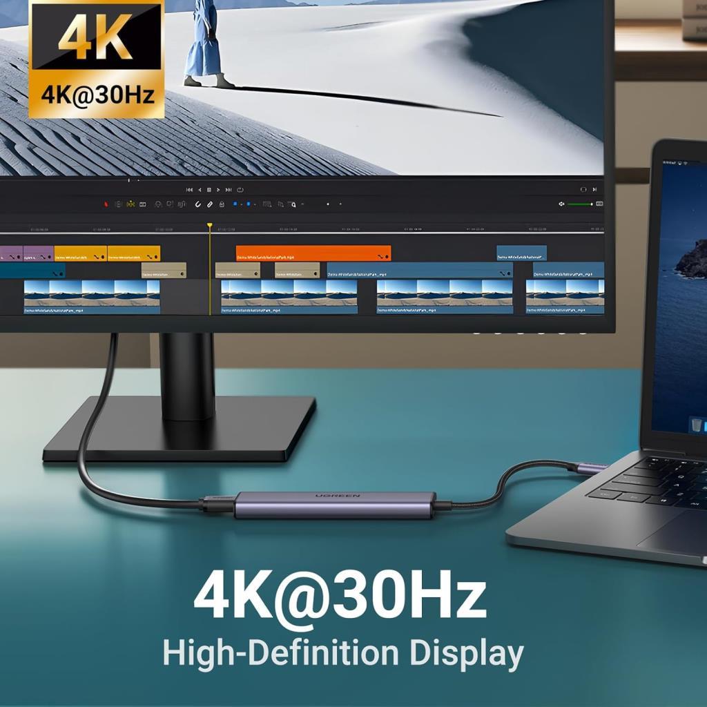 UGREEN Revedok 5 in 1 Type-C 3XUSB-A, USB-C, HDMI Usb-C Çoklayıcı Gri