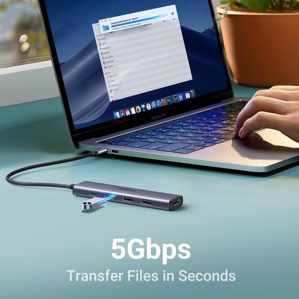 UGREEN Revedok 5 in 1 Type-C 3XUSB-A, USB-C, HDMI Usb-C Çoklayıcı Gri