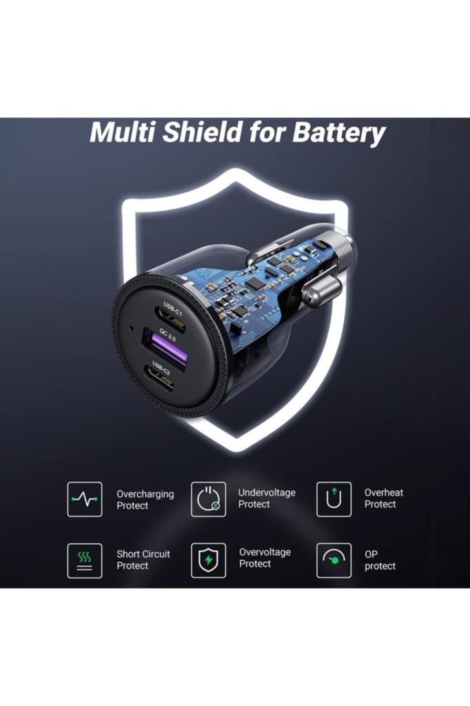 UGREEN Type-C PD & USB 69W Araç İçi 3 Portlu Hızlı Şarj Cihazı - TEŞHİR