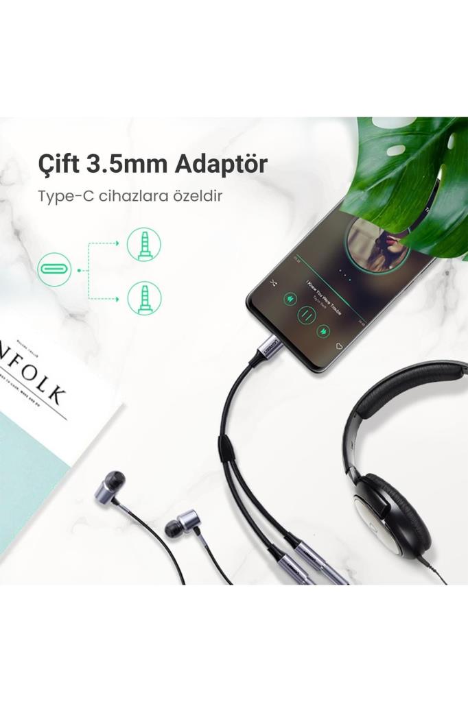 UGREEN Type-C to 2'li Aux Kulaklık Çıkış Çoklayıcı