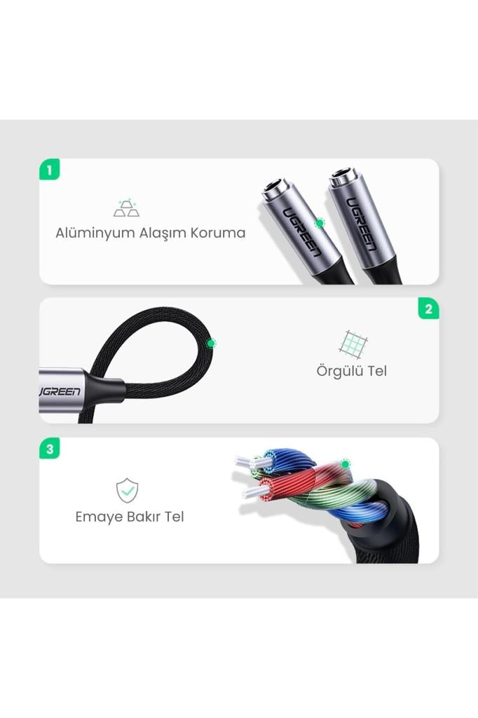 UGREEN Type-C to 2'li Aux Kulaklık Çıkış Çoklayıcı
