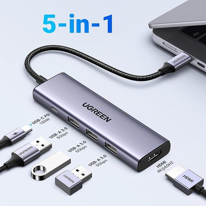 Ugreen Type-C to 4K/60Hz HDMI 3xUSB 3.0 100W PD Güç Girişi Çoklayıcı Hub Adaptör - TEŞHİR