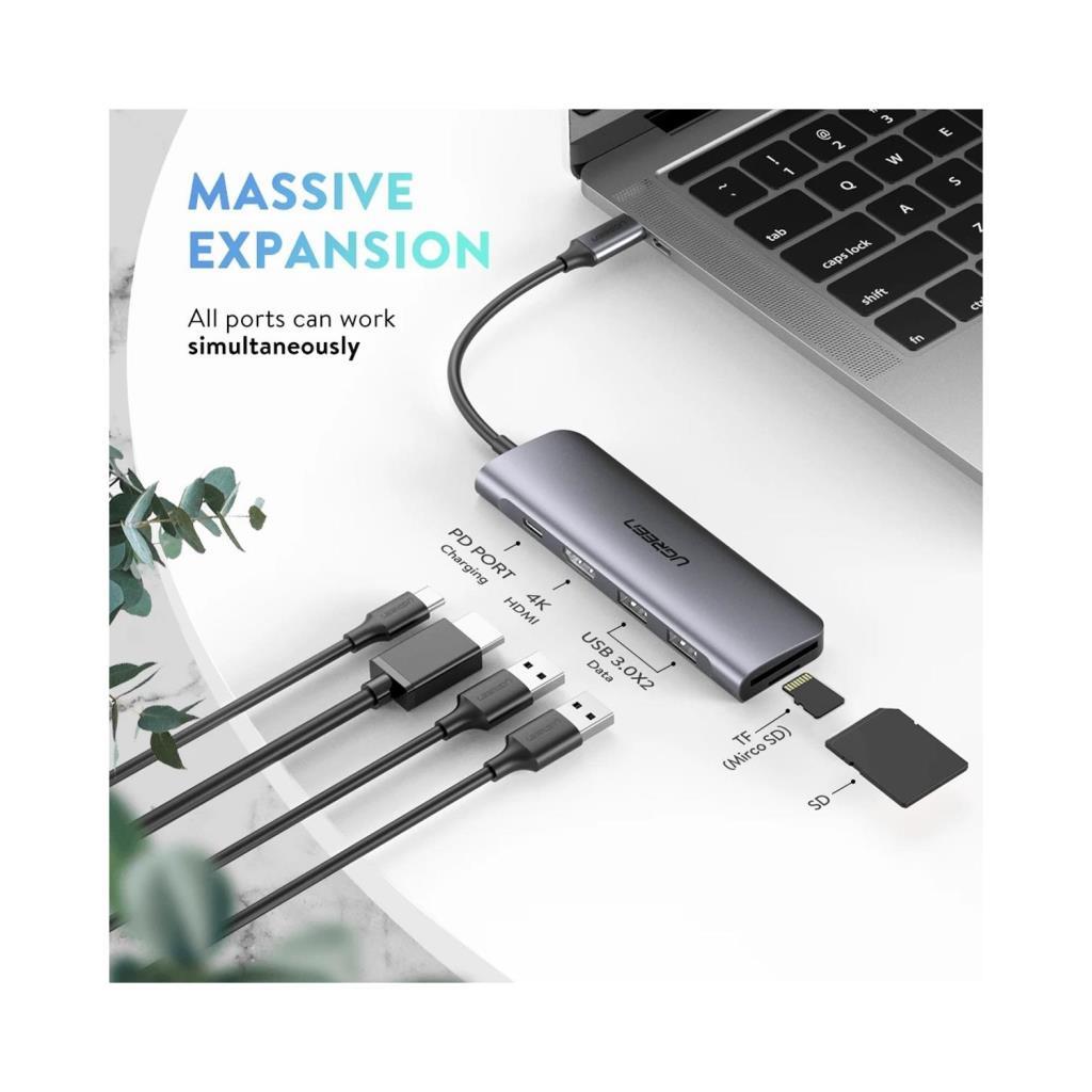 Ugreen Type-C to HDMI USB 3.0 TF SD PD Dönüştürücü Çok Fonksiyonlu Adaptör