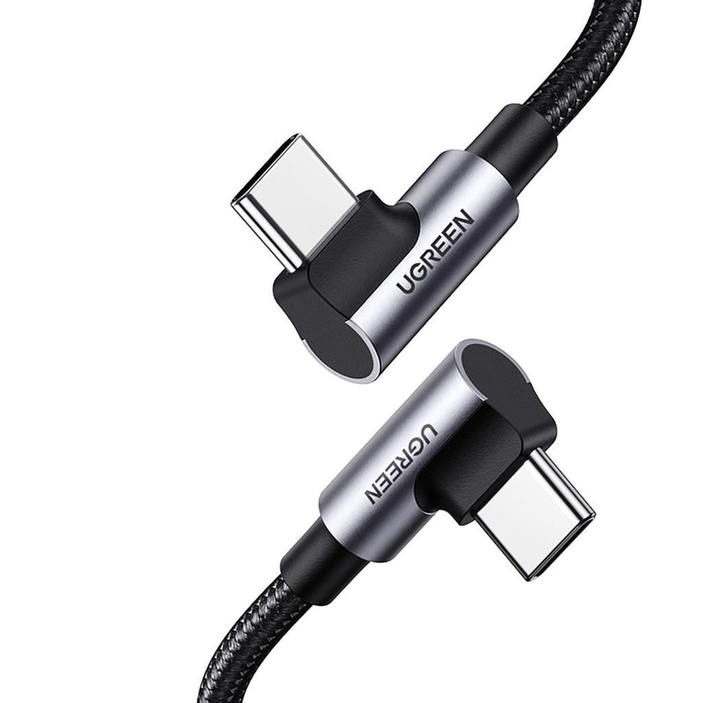 Ugreen Type-C to Type-C 100 W 5A Örgülü 90 Derece Şarj Kablosu 1 Metre