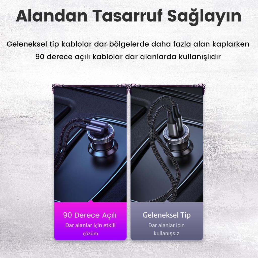 Ugreen Type-C to Type-C 100 W 5A Örgülü 90 Derece Şarj Kablosu 1 Metre