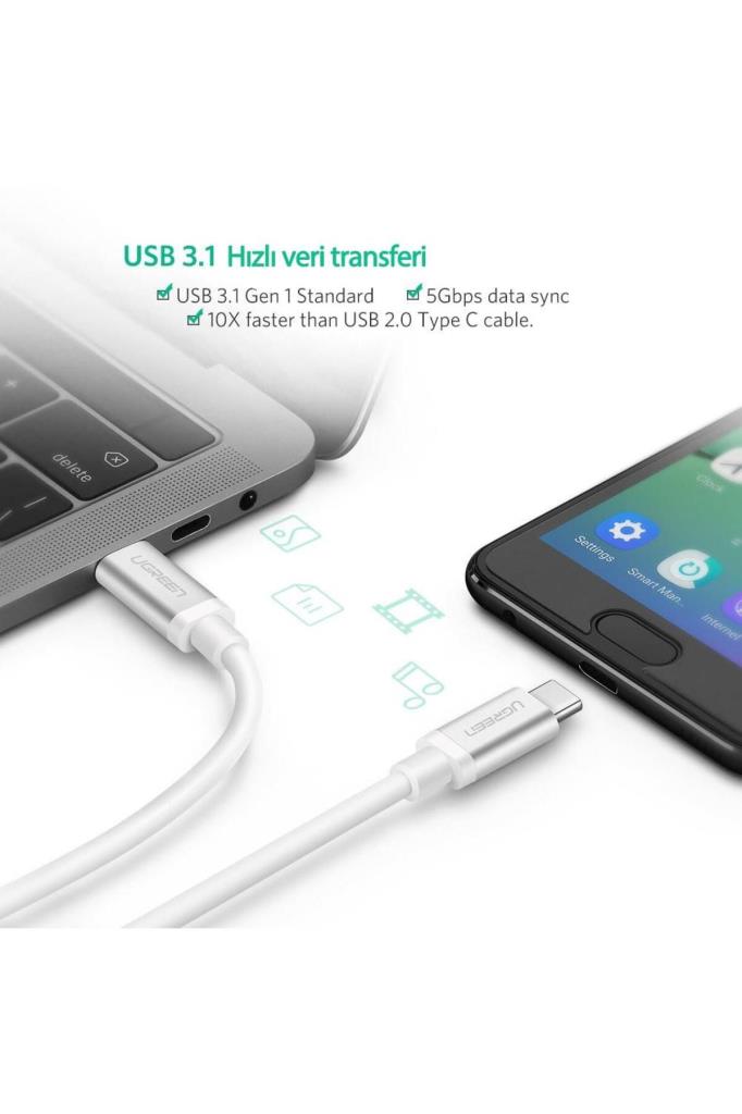 Ugreen Type-C to Type-C 100W Hızlı Şarj ve Data Kablosu 1.5 Metre Outlet
