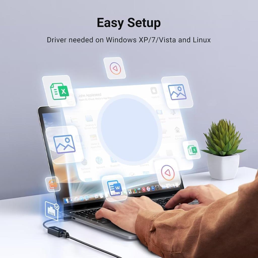 UGREEN USB 2.0 RJ45 Ethernet Adaptörü 100 Mbps Mac OS Windows Uyumlu Siyah - Teşhir
