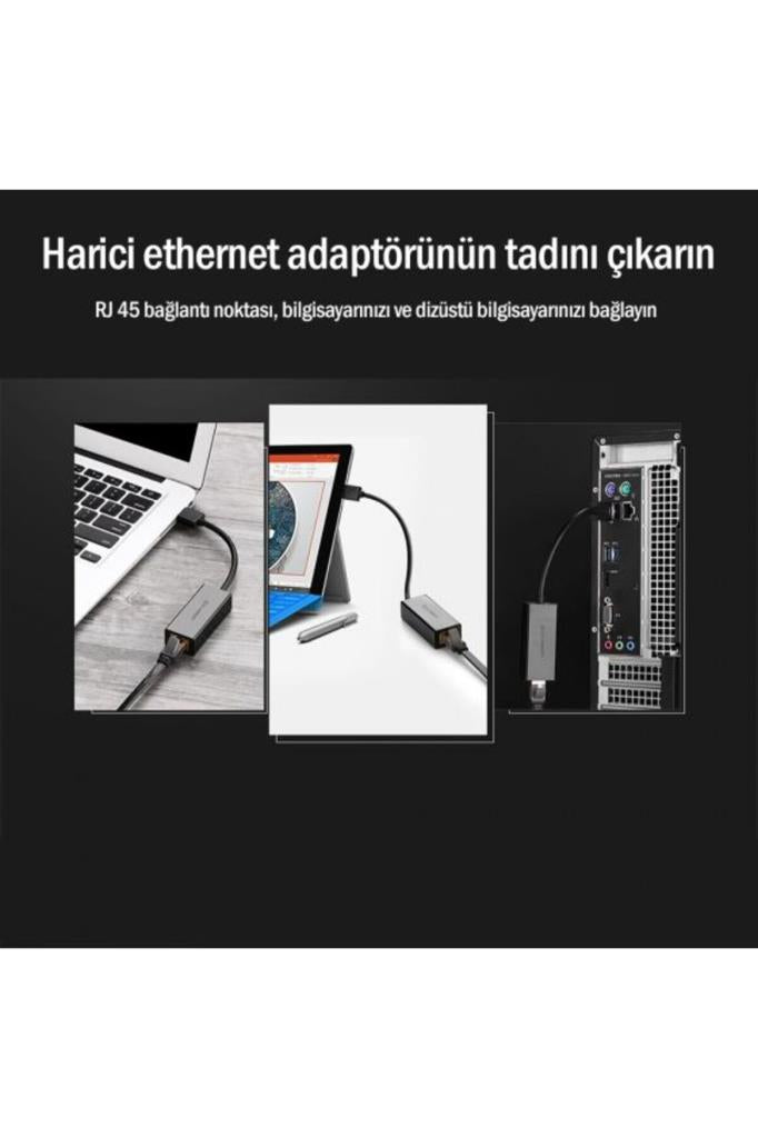 Ugreen USB 3.0 to RJ45 Gigabit Ethernet Dönüştürücü Adaptör Siyah