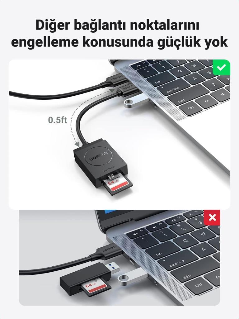 Ugreen 2-in-1 USB 3.0 SD/TF Kart Okuyucu - Outlet